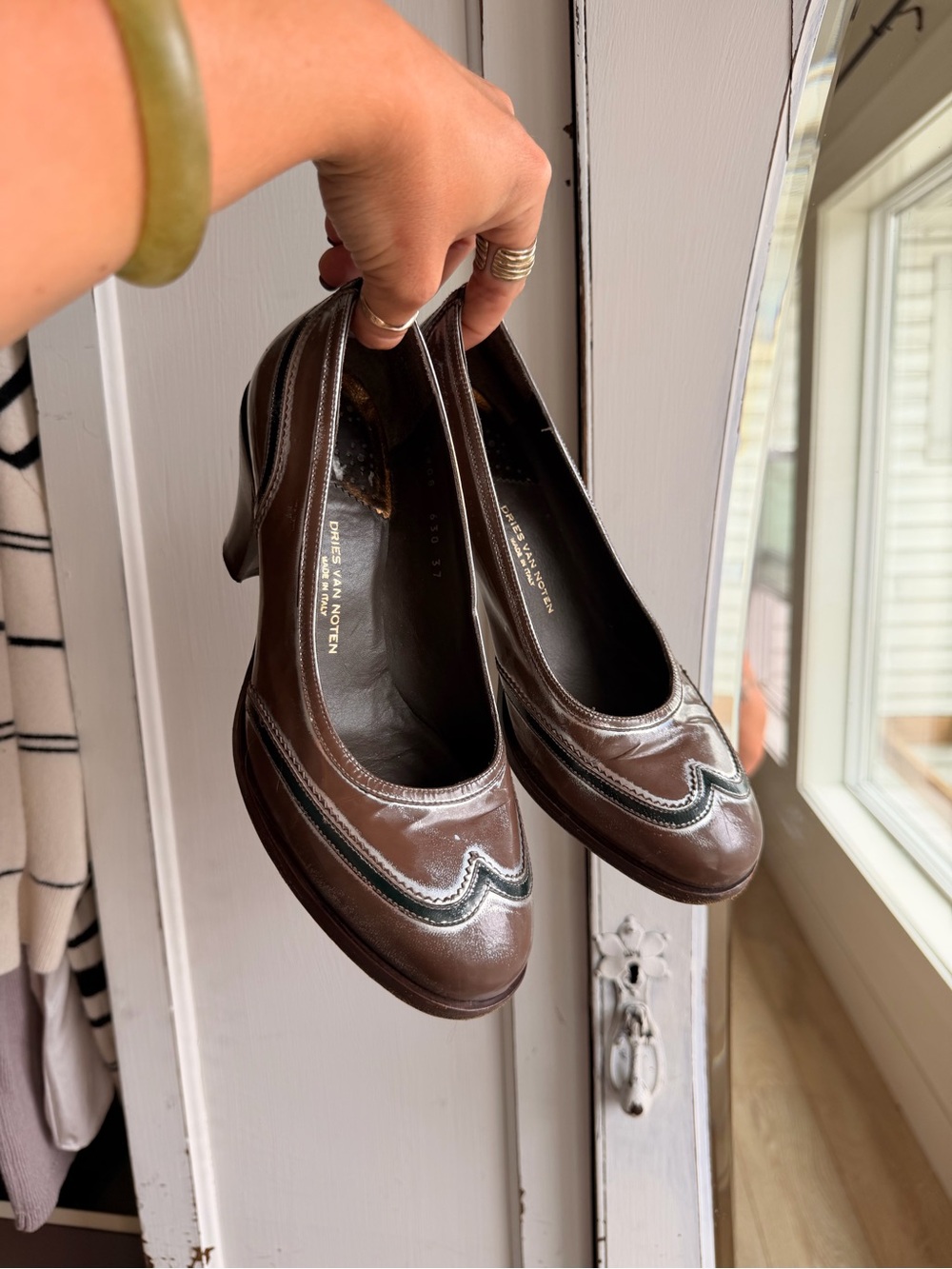 Dries Van Noten Brown Leather Heels with Black Trim